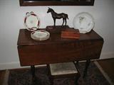 An Antique Drop Leaf Table with Turn Legs. China and Bronzes!