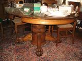 Round Antique Oak Pedestal Table.