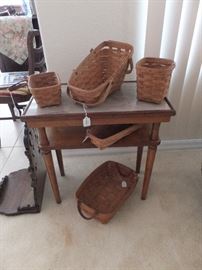 Longaberger baskets on retro table with marble top