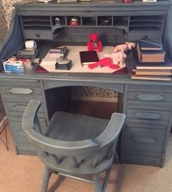 Painted Rolltop Desk and Chair.