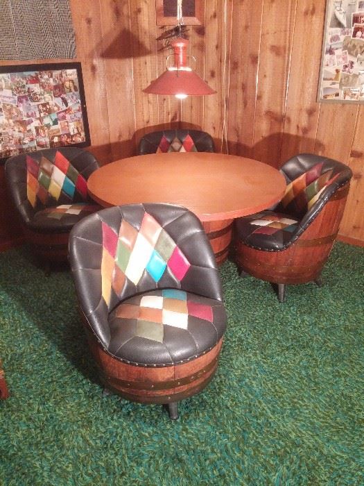 Very unusual hard to find barrel chairs with matching game table