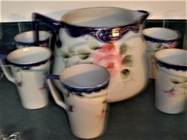 HAND PAINTED PITCHER AND CUPS