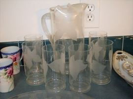 ETCHED GLASSES AND PITCHER
