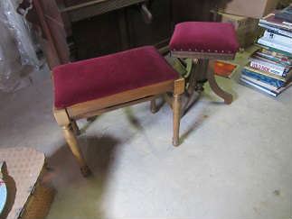 Velvet covered piano bench and adjustable velvet covered piano chair. 