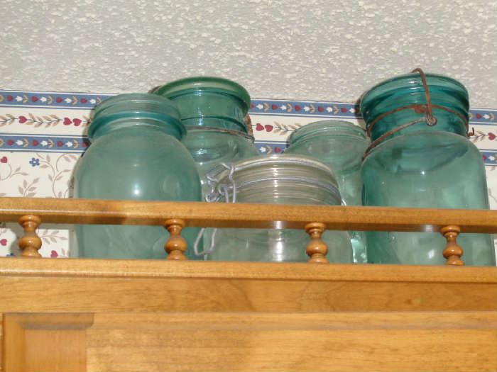 We have quite a few of these vintage green canning jars