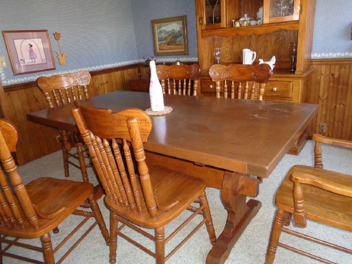 trestle table w/6 pattern back reproduction chairs