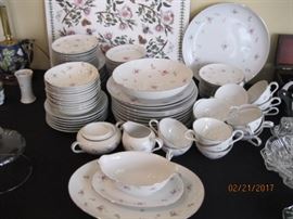 Pink rose bud china with serving platters and bowls