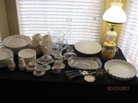 Pfaltzgraff service for 8, Assorted Children's toy tea service pieces, Horn handle carving set