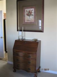 Small size drop front desk on ball and claw feet