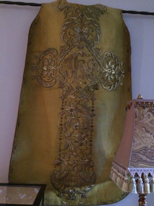 antique gold thread Catholic vestment 