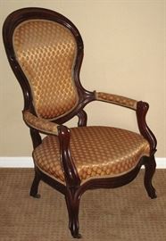 Antique Rosewood Upholstered Gentleman's Chair, Cabriole Legs with original Casters 