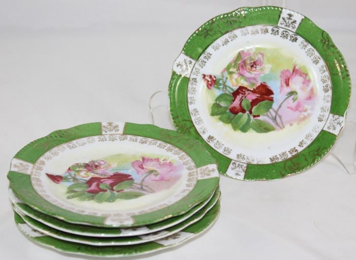 Handpainted Green Boarded Germany Porcelain B&B/Dessert Plates (5 ea.)