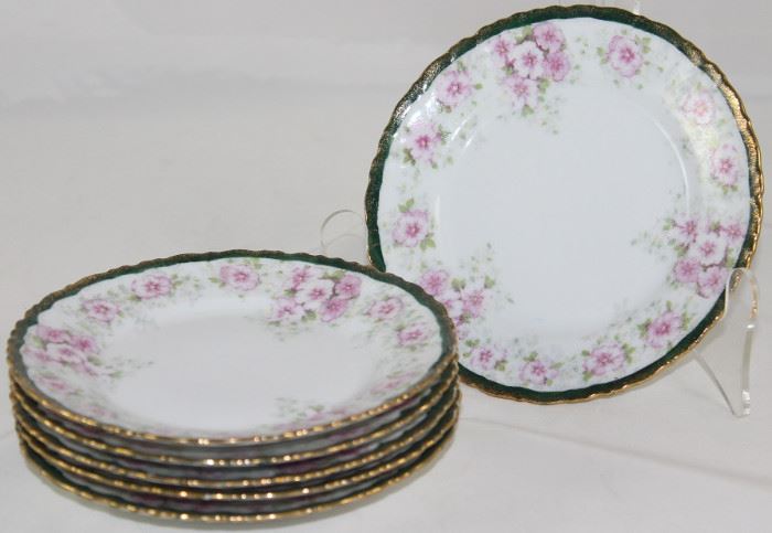 Vintage Porcelain Pink Floral B& B/Dessert Plates- Unmarked (Set of 6)