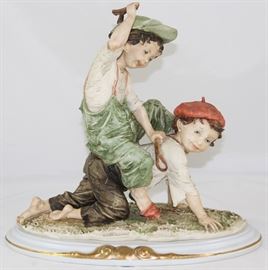 RARE Capodimonte by Giuseppe Armani "Boy Riding Back of Another Boy" (10"H x 11"L x 6"D)