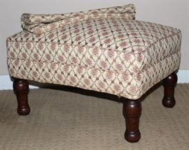 Vintage Rose Lattice Upholstery Foot Stool on Turned Walnut Legs (24"W x17"D x13"H)