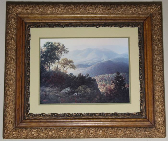 Antique Oak and Gold Gilt 4" Frame with Matted Dalhart Windberg's  "The Flourish of Natures Hues" Print 