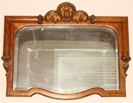 Antique Tiger Oak Bevel Wall Mirror 