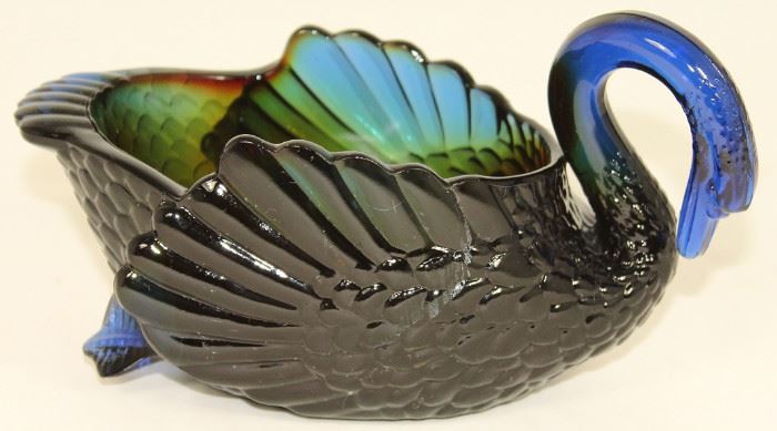 Summit Vogelsong Art Glass Green/Amber/Cobalt Open Swan