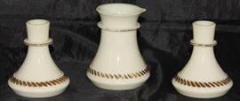 Custard Rope Gold Trim Candlesticks (pr)  and Cream Pitcher 