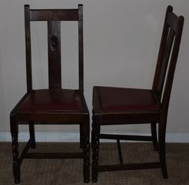 English Oak Dining Side Chair with Carved Floret T-Back and Barley Twist Legs  (2 ea.) C. 1920-1940's