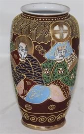 Moriyama Mori-Machi Hand Painted Immortals, hand Decorated with Gold and Enamel Satsuma Vase (6")