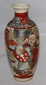 Old Clay Hand Painted/Enameled Chinese Vase (6"H)