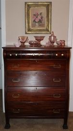 Antique Mahogany Claw Foot Highboy Chest with 4 Drawers below 3 Smaller Glove and Handkerchief Drawers.  (48"H x 38"W x 21"D)