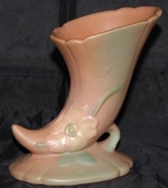 Weller Pottery "Wild Rose" Cornucopia Vase (6"H x 5"W)