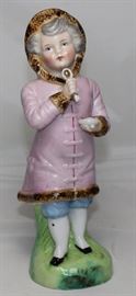 Germany Antique Figurine "Girl in Pink Coat" (9")