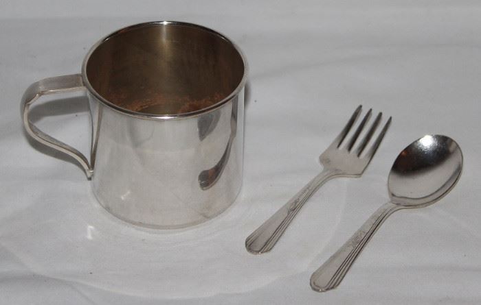 William Rogers & Son Silverplate Child's Cup and "Paris" Spoon & Fork