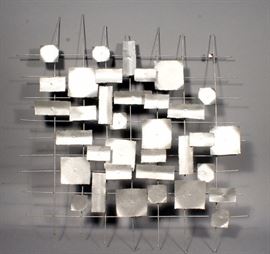 Modern Brutalist Geometric Wire Grid Wall Art, 30"W X 32"H