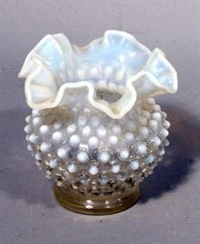 Opalescent Hobnail Glass Vase w/ Scalloped Edges 4.5"H, Candy Dish 6.5"W, Decorative Scalloped Edge Bowl, 9"Dia