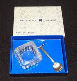 Vintage Westmoreland John & Priscilla Pattern Sterling Silver and Crystal Open Salt Servers, Qty 4