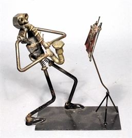 Welded "Junk Art" Sax Player Sculpture, Artist Believed to be Sonny Dalton, 6"W X 8"H