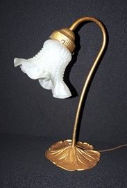 Metal Base Tulip Desk Lamp with Frosted Glass Shade, 15"H