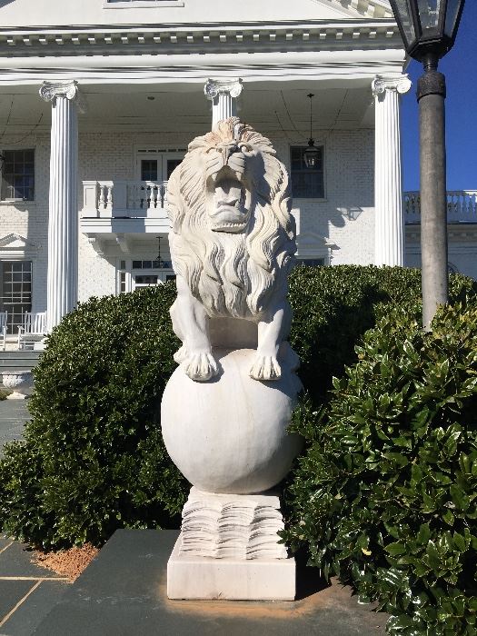 Pair of 56" tall Italian marble lions