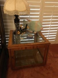 square curio end /side table  -glass & wood  unique and practical 