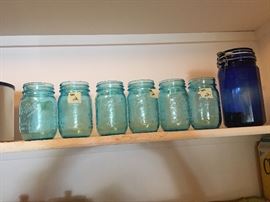 ball jars and blue glass 