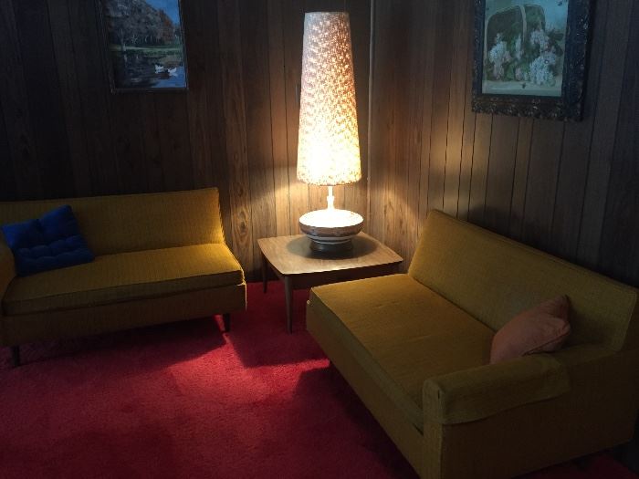RETRO ARMLESS SOFAS AND REALLY COOL SQUAT LAMP