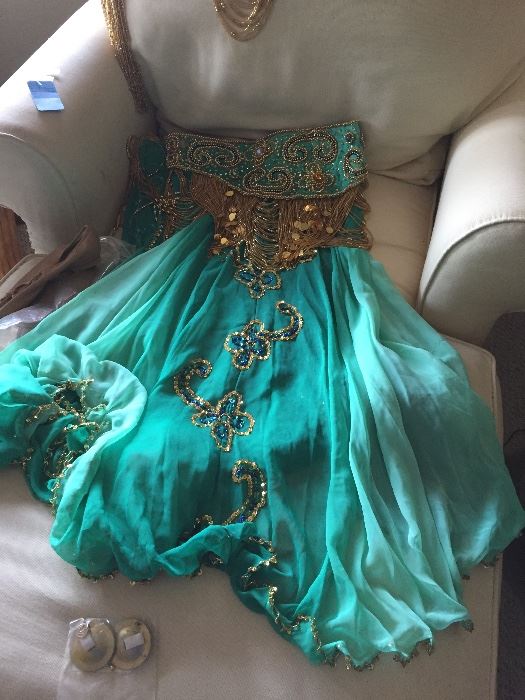 Beautiful, authentic Belly-dancers costume--pristine condition, with all acoutrements.