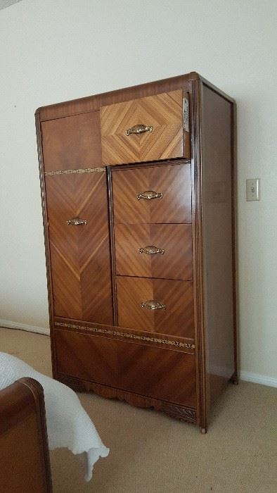 Art deco tall dresser/bureau.  Part of a set which includes a dressing table, bench and queen size bed.