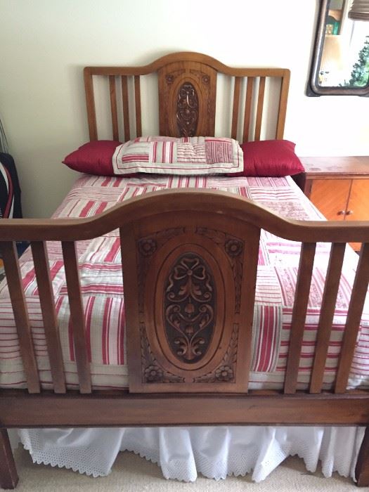 Antique bed with carving on head board and foot board  Double/Full