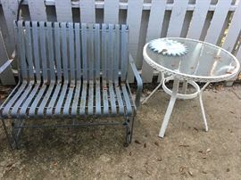 Metal bench, patio table