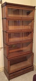 1920 vintage tiger oak barrister bookcase, 5 stack with base drawer