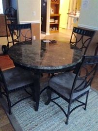 Wrought Iron & Marble Dining Table Set on Rug
