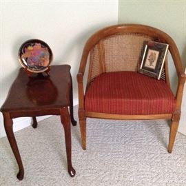 Caneback chair and side table