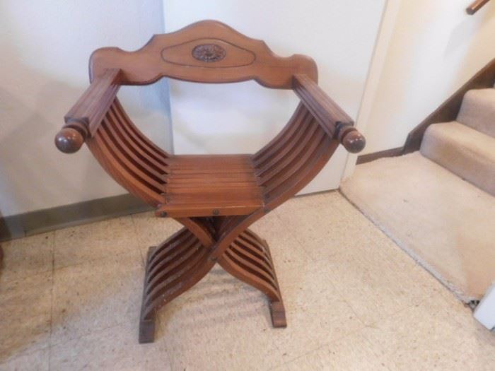Hand carved Folding X framed antique Chair