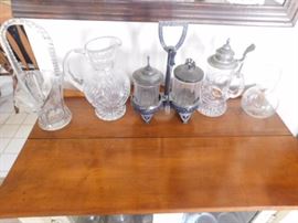 Cut Glass, Silver plated pickle castor, Glass stein