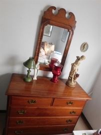 Mid Century Cherry Chest of Drawers and Mirror
