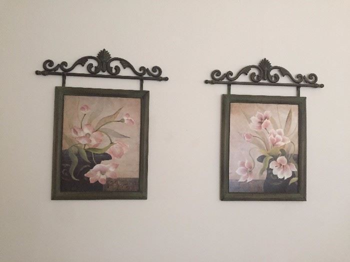 Floral pictures on metal frames